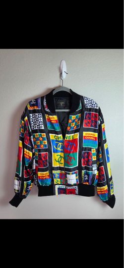 Vintage 1980s Chanel Logo Print Bomber Jacket