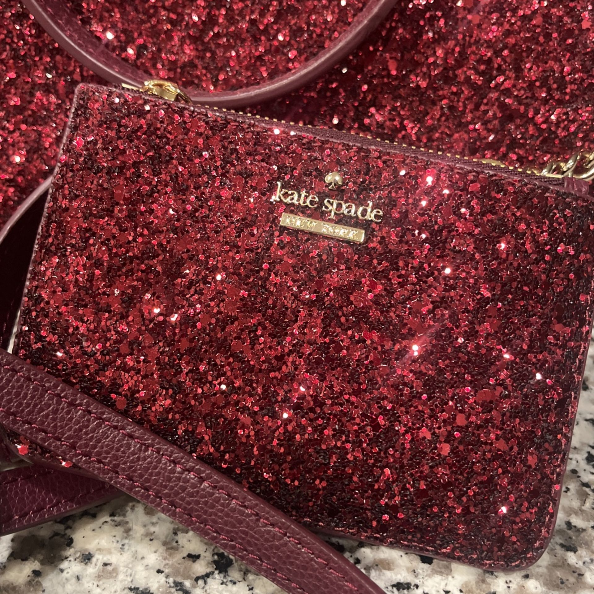 Kate spade burgundy glitter purse hotsell