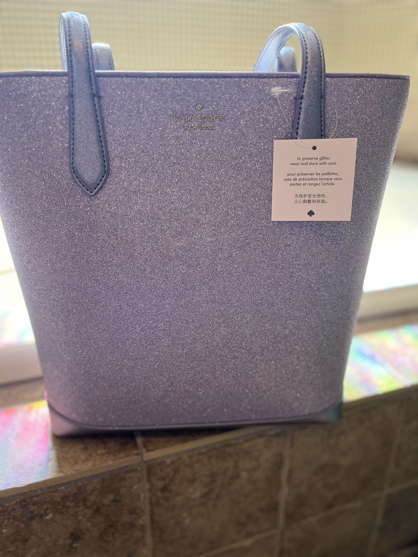 Kate Spade Tote and Wallet Purple glitter 