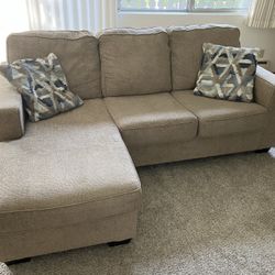 Sofa, Beige, Movable Chaise, Pillows Included, HxDxL 36”x38”x84” Chaise Makes D 62”