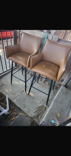 Set of 2 Brown 26-Inch Bar Stools, Modern Faux Leather Upholstered Bar Stools with Legs and Footrest for Home, Bar, Dining Room, Pub (Brown)