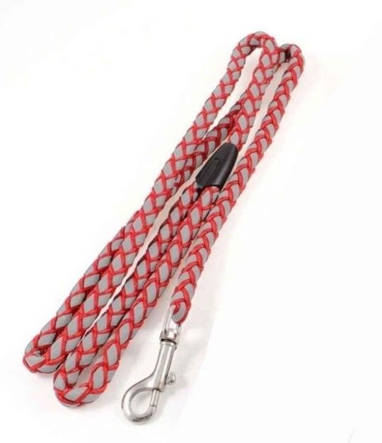 NEW! Dog Pet Leash, Round Rope Reflective, Red & Gray, 4 feet long