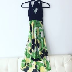 Green yellow floral halter dress