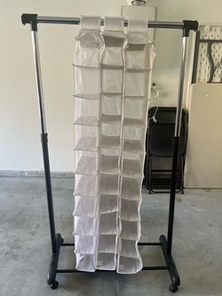 Hanging Closet Shoe Organizer White Fabric