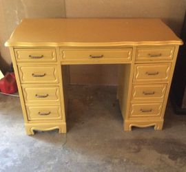 Vintage Solid Wood Desk / Vanity Desk – Mustard Gold