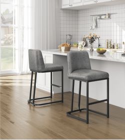 24.5" Modern Upholstered Counter Height Bar Stools for Kitchen Dining, Gray