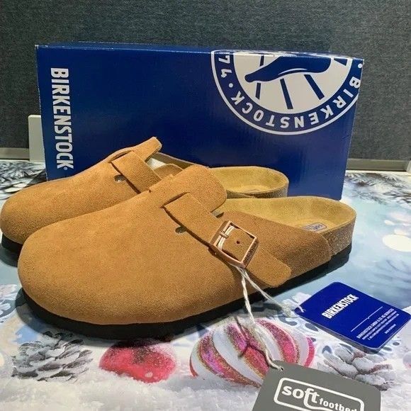 Brown Birkenstock Suede Boston Clogs