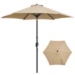 9FT Patio Umbrella 6 Ribs Market Umbrella w/ Push Button Tilt and Crank, Outdoor Garden Table Umbrella for Garden, Deck, Backyard, Pool, Beach