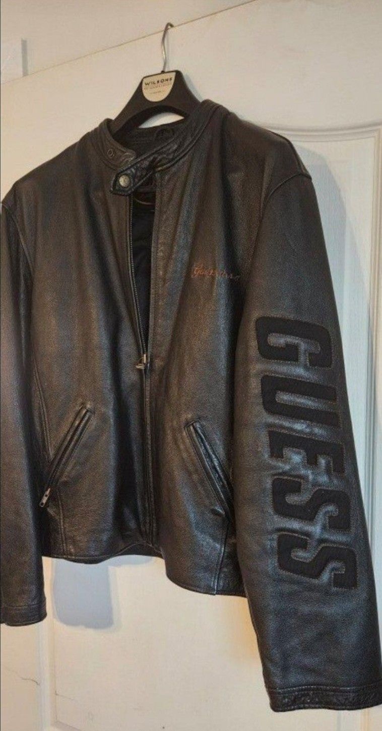 Guess Leather Black Jacket Size XL