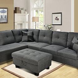 New Grey Linen Sectional Sofa Set