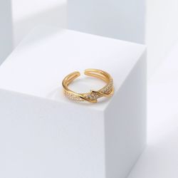 S925 pure silver temperament ins cool and elegant style stone-set open-finger ring with crossed and intertwined design, luxury style ring