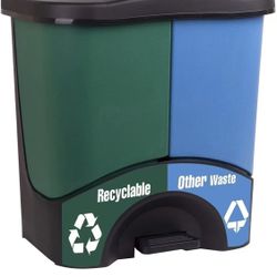 ✌️ Home Trash Bins - 3 Gallon - 17.5inW x 17.5inH x 13inD - Double Bin - Green/Blue - Recycle, Trash, Can, Bin, Garbage, Plastic, Wastebasket