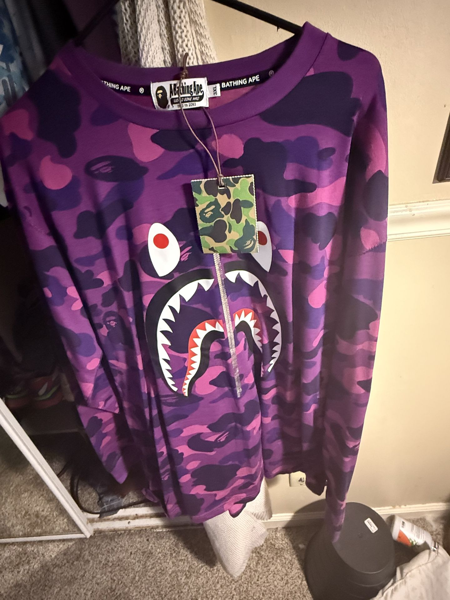 Bape 3x Long Sleeve Purple Camo Shirt