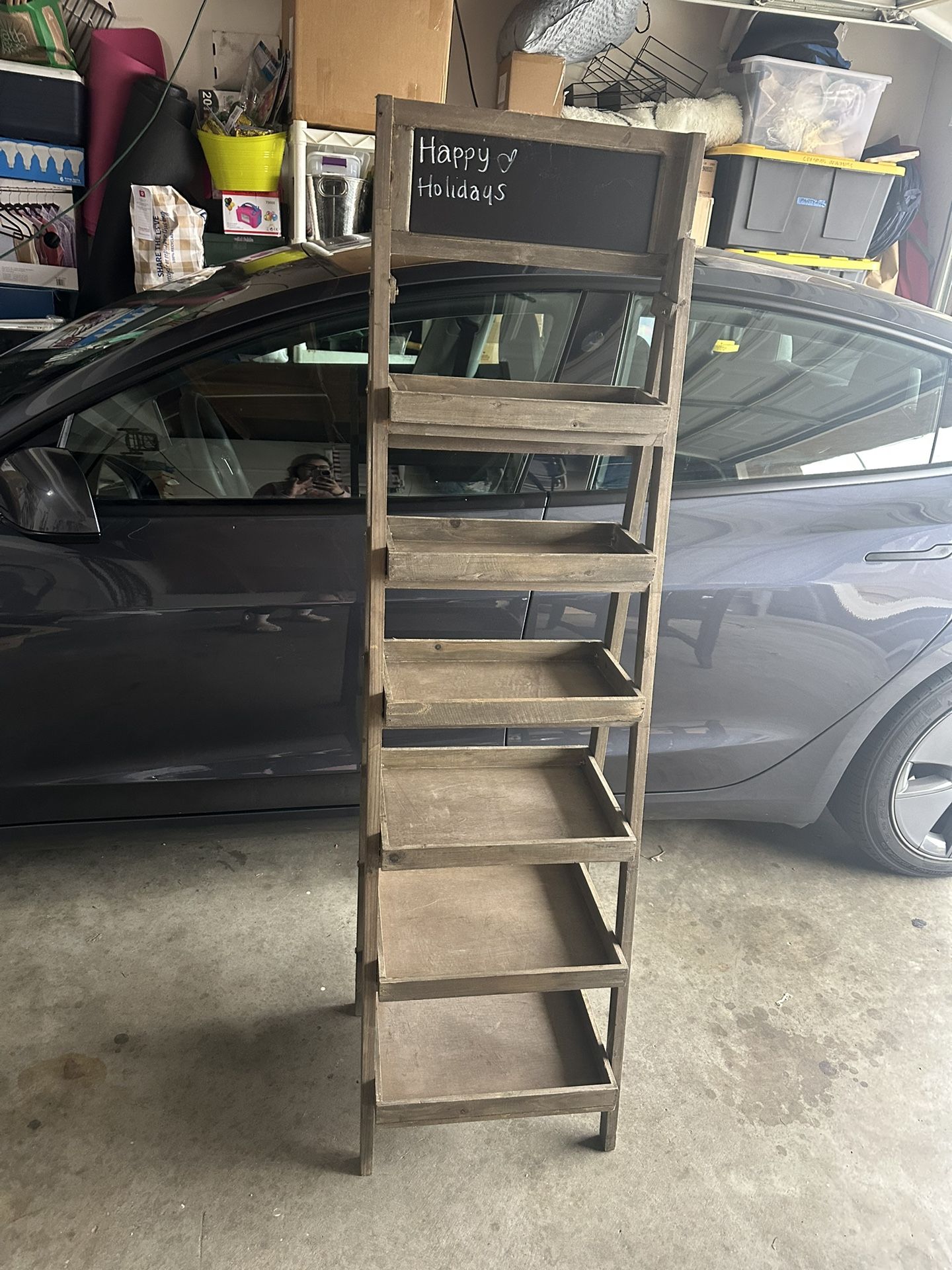 6 Tier Wood Ladder Shelf W chalkboard