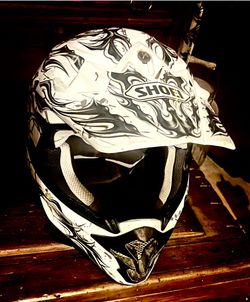 Shoei riding helmet. White & black tribal