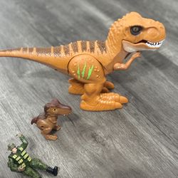 Dinosaur +makes sounds + walks +opens mouth