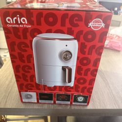 Aria 2Qt Teflon-Free Ceramic Retro Air Fryer with Cookbook Including Vegan & Keto Recipes - White