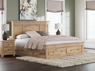 Fenderport Tan King Panel Storage Bed with Storage Footboard and Under Bed Storage