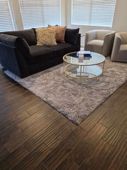 Plush gray and white area rug