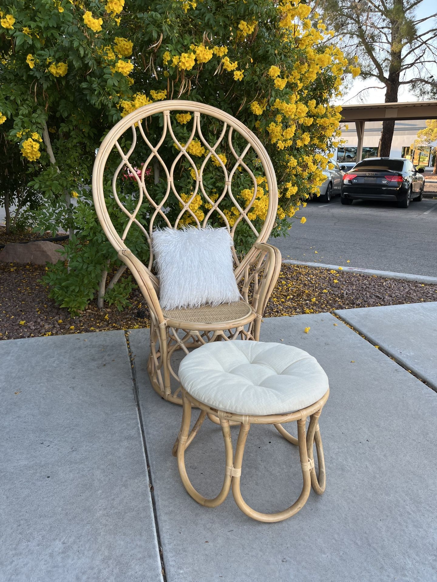 Boho Chic Rattan - Peacock Chair & Ottoman ( Can Deliver For $10 )