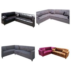 Brand NEW 7X9FT SECTIONAL COUCHES, BROWN LEATHER, CHARCOAL, VELVET PINK COMBO, GRANITE FABRIC  SECTIONAL Sofa ./ More Color FABRIC Available. 