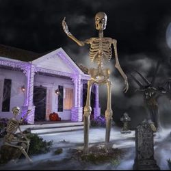 12 FT Grave and Bones GIANT-SIZED Skeleton with LifeEyes LCD Eyes Halloween NEW.