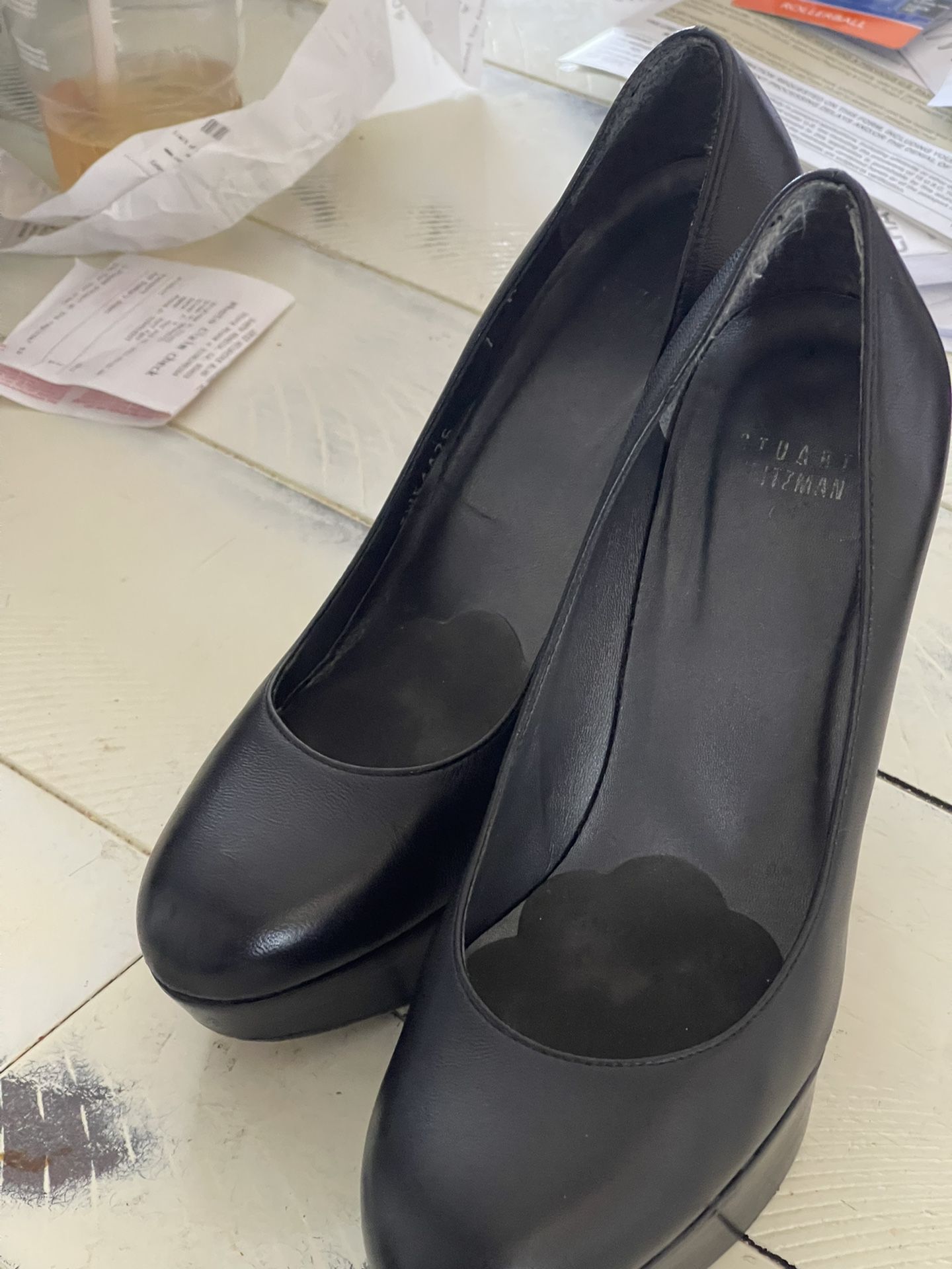 Black Leather Stewart Weitzman Platform Pumps