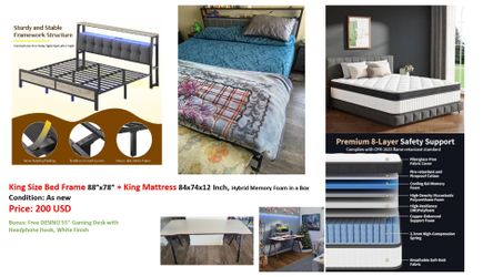 King Size Bed Frame with Mattress