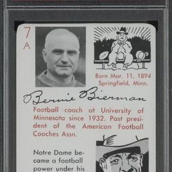 PSA DNA BERNIE BIERMAN SIGNED 1945 AUTOGRAPHS GAME FOOTBALL CARD W/ KNUTE ROCKNE