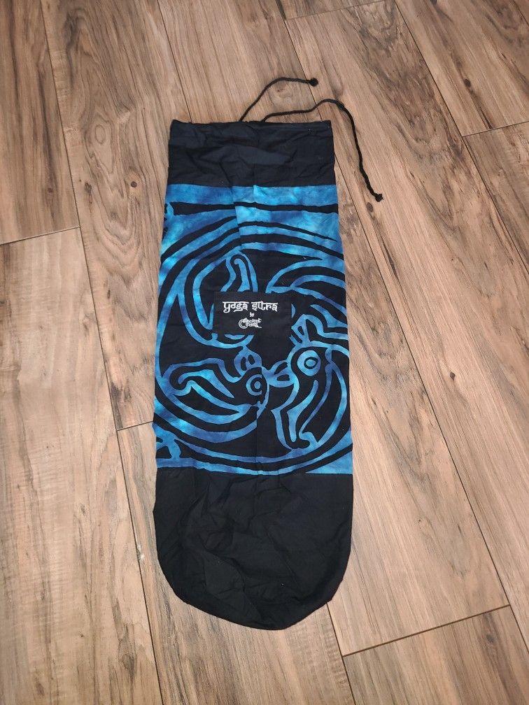 Ancient Circles Draw String Yoga Mat Bag Blue Tie Dye Shoulder Strap