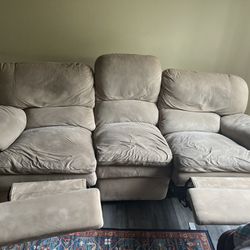 5 Seater Beige Recliner Sofa