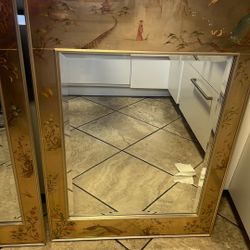 La Barge Mid Century Hand Painted Pair Of  Oriental Mirrors 