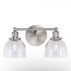 16.25”  2-Light Brushed Nickel Vanity with Clear Glass Shades