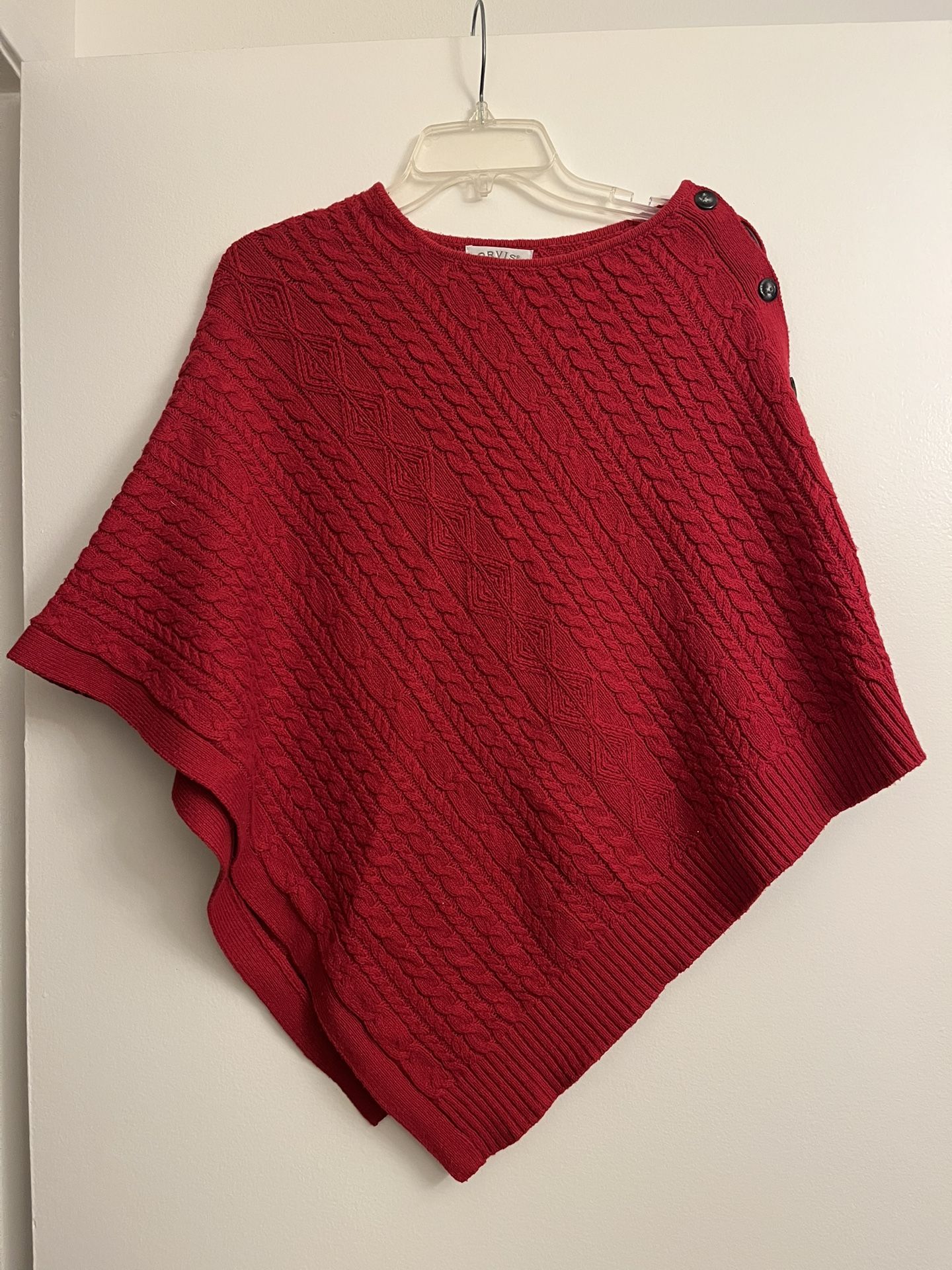 Orvis Red Cable Knit Poncho