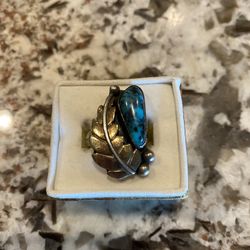 Turquoise & Gold Leaf Ring