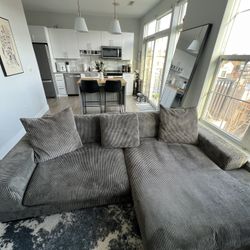 Modern Gray Corduroy Sectional - Like New! (PRICE IS NEGOTIABLE)