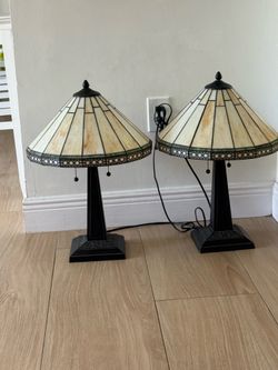 Arts & Crafts Style Stained Glass Lamp Set