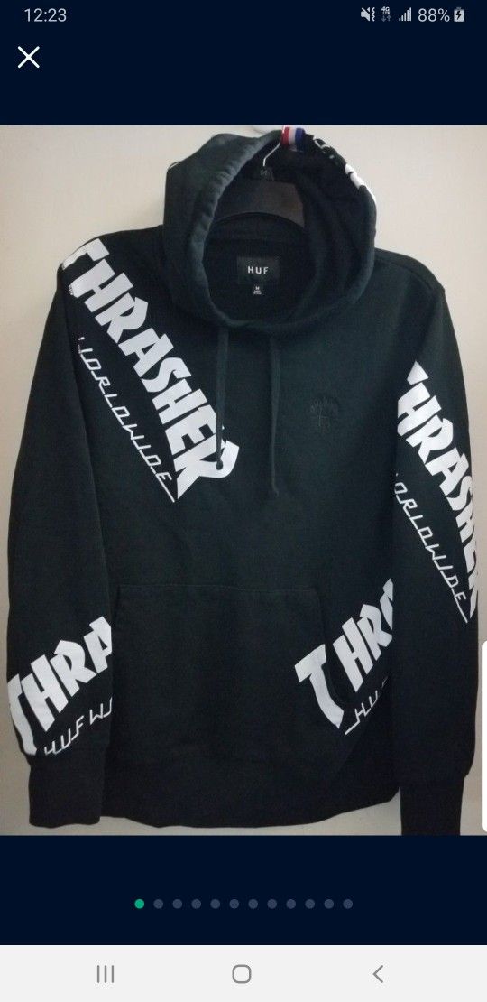 THRASHER HUF WORLD WIDE LIMITED EDITION MEN'S THICK HOODIE SWEATER SIZE MEDIUM BLACK REGULAR FIT BRAND NEW WITH OUT TAGS CHECK OUT MY OFFERS.