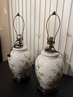 2 Porcelain Lamps Hand Painted Flowers