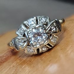 Vintage 1930s 14K Gold Diamond Engagement Ring – ~0.50 CT Center 💍