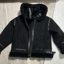 Faux Suede Short Jacket With Hood 