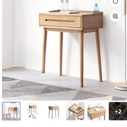 Kacho Wooden Makeup Desk, Compact Solid Wood Vanity Desk with Drawer Organizer, Rounded Edges, and Easy Assembly for Small Spaces, Makeup Table for Be