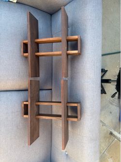 twin modern brown wood shelves