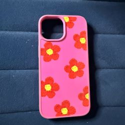 Pink Floral Phone Case – Red & Yellow Flower Pattern 🌸