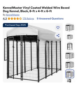 KennelMaster Vinyl Coated Welded Wire Boxed Dog Kennel, Black, 8-ft × 4-ft × 6-ft