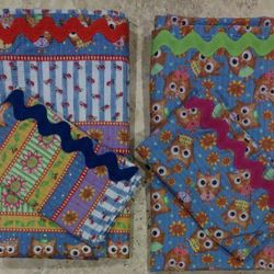 New!  2 lightweight handmade owl blankets And 2 Matching Burp Cloths