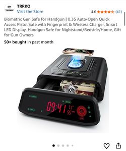 Biometric Gun Safe for Handgun | 0.3S Auto-Open Quick Access Pistol Safe with Fingerprint & Wireless Charger, Smart LED Display, Handgun Safe for Nigh