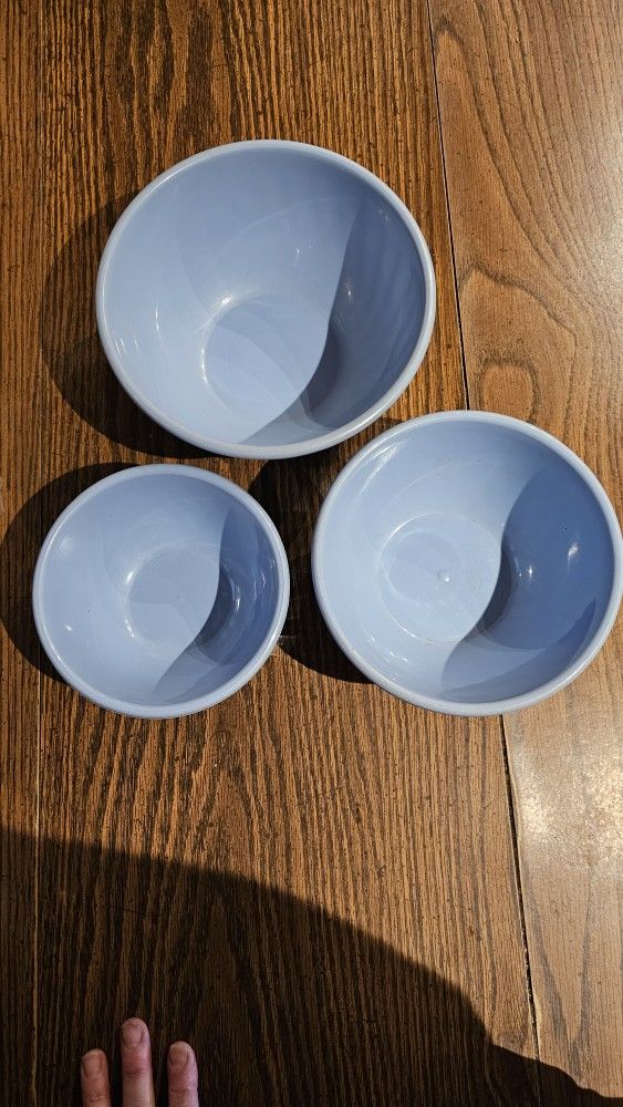 Vintage Blue Swirl Nesting Mixing Bowl Set Shamrock Neatway 1960's RARE
