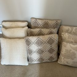 Tweed couch, pillows