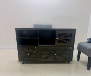 Dark Brown Rolling Storage Cabinet with Locking Doors